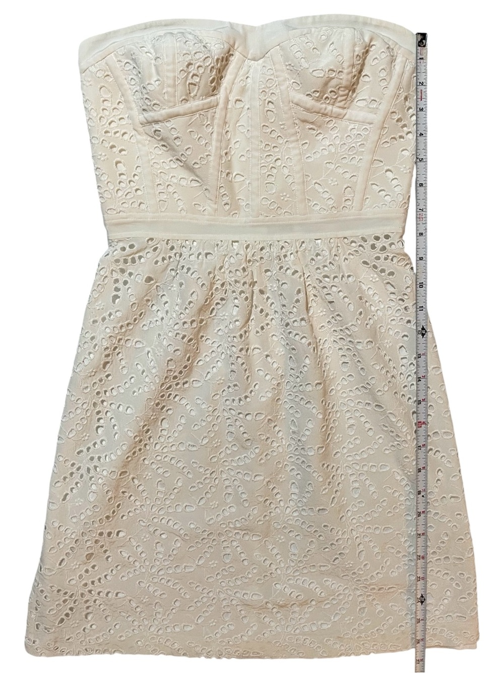 REBECCA TAYLOR Off White Strapless Eyelet Mini Dress US 2 - Picture 11 of 12